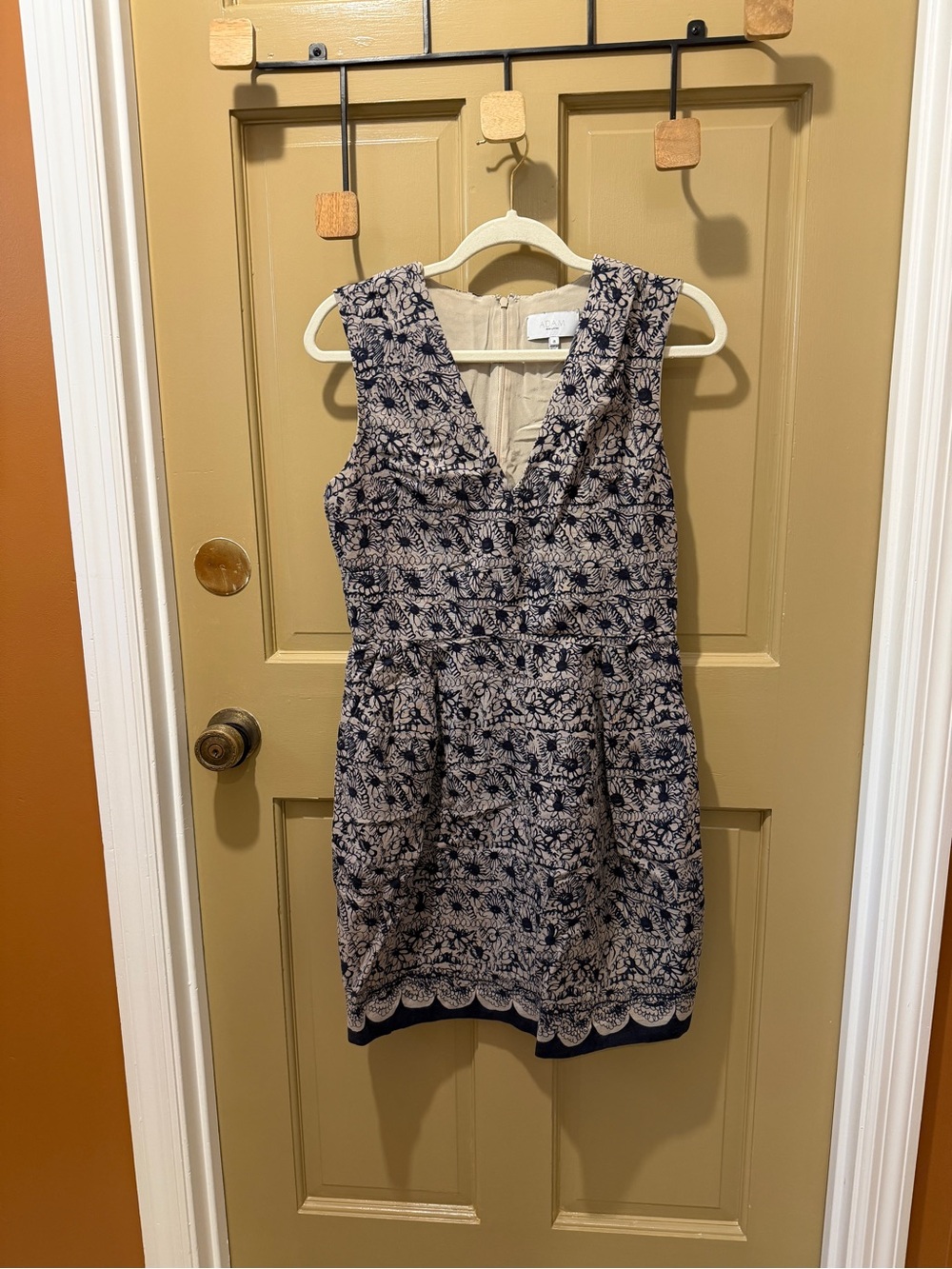 Adam Lippes navy and cream floral linen and cotton shift dress